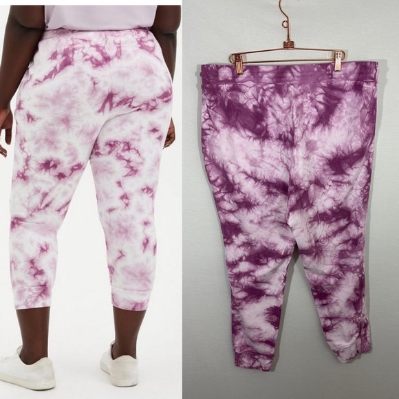 TORRID French Terry Crop Active Jogger 100% Cotton Fuchsia Tie Dye Size 1X - Picture 2 of 12